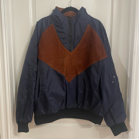 PRO RODEO Wrangler Men's Navy Nylon Jacket Leather Trim Thinsulate Size XL - Picture 1 of 15